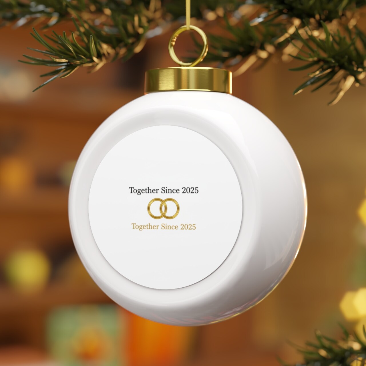 Christmas Ball Ornament Together Since 2025 Personalized Couples Keepsake - Bells / Round / 2.5" × 3"
